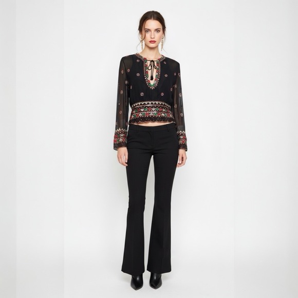 Marina Beaded Sequin Silk Sheer Blouse Black Y2K Whimsigoth Size S / M - Picture 2 of 11